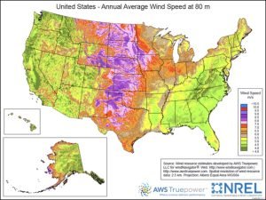 Map of wind intensity